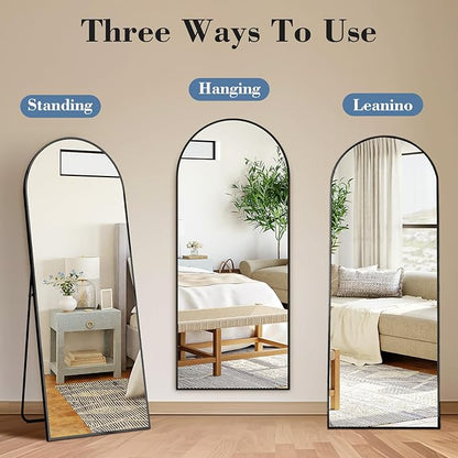 NEWBULIG Arched Mirror Full Length, 56"x15" Body Wall Mirrors with Shatter-Proof Glass, Upgraded Floor Standing Mirror, Hanging or Leaning, with Stand Aluminum Alloy Frame for Home Decor, Black