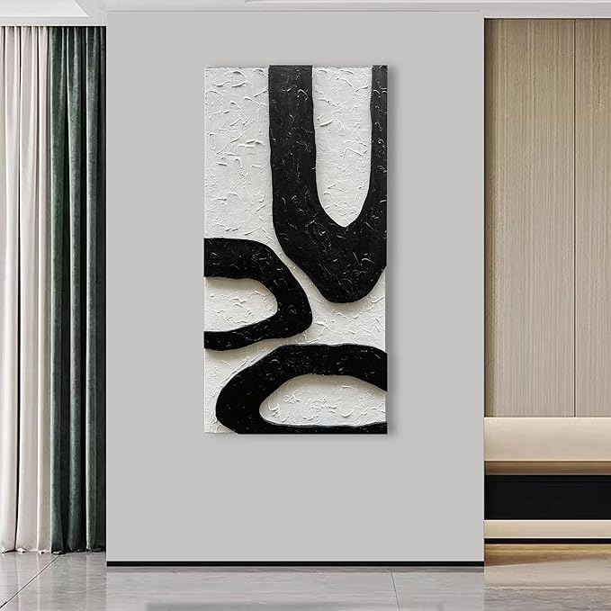 NANKAI Art 48x24 Inch white and black thick texture Abstract Oil painting Hand painted modern minimalist oil painting home office corridor wall decorative art