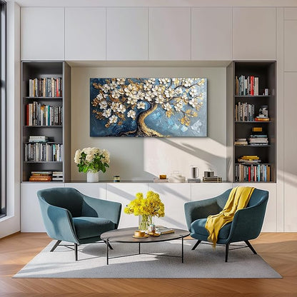SERIMINO Gold Tree of Life Large Wall Art, Abstract Tree Oil Painting Art Prints, Cherry Blossom Flower Canvas Art Wall Decor, Modern Aesthetic Wall Pictures for Living Room Bedroom Office 24"X48"