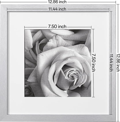 eletecpro 12x12 Picture Frames Set of 9 with Mat for 8x8 Photos or without Mat for 12x12, Square Gallery Wall Decor Collage for Picture Display, Silver Frame Set for Wall Hanging