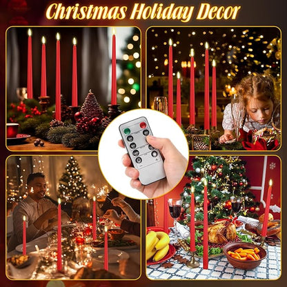 Rossesay 28 Pcs Flameless Taper Candles with Timer Remote 4 Sizes of 8.5", 9.6", 10.83", 12.8" LED Flickering Taper Candles Battery Operated for Valentine's Day Church Wedding Home Decor(Red)