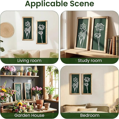 3D Floral Wall Art with 7''×16'' Botanical Textured Framed Artwork Decor Wall Art for Living Room Bedroom Office Bathroom Decor Wall Modern Boho Farmhouse Decor Wooden Ready to Hang (Set of 2)