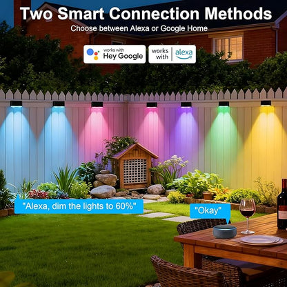 Outdoor Deck Lights, 16 Lights Smart Fence Lights Compatible with Alexa & Google Home, IP65 LED Patio Deck Lighting with Remote, Fence Lighting Music Sync for Patio Yard Garden(104.8ft)