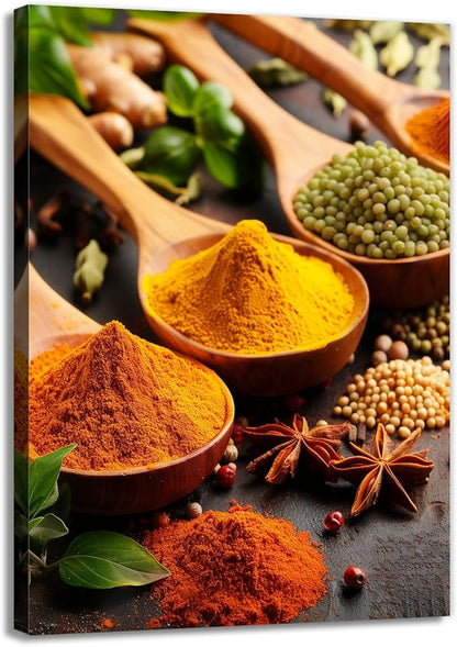 OAAPITI Spices Kitchen Wall Art Culinary Herbs Canvas Print Colorful Food Art Painting for Kitchen Gourmet Decor(Artwork-7,16"x24")