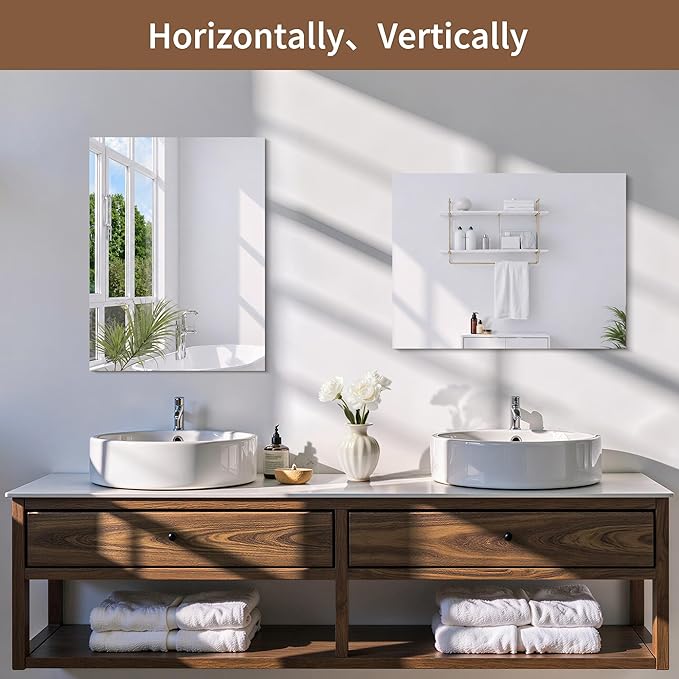 CILIBER Frameless Mirrors for Wall, 2-Pack 18x24 Vanity Mirrors with Polished Edge, Rectangle Bathroom Mirror for Over Sink, Bedroom, Entryway, Horizontal or Vertical, 3mm Tempered Glass
