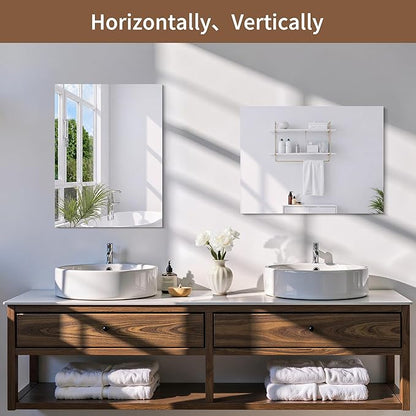 CILIBER Frameless Mirrors for Wall, 2-Pack 18x24 Vanity Mirrors with Polished Edge, Rectangle Bathroom Mirror for Over Sink, Bedroom, Entryway, Horizontal or Vertical, 3mm Tempered Glass