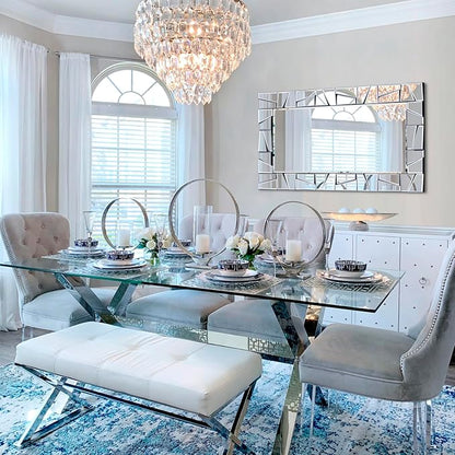 Chende Large Living Room Mirror for Decor, 44'' x 24'' Modern Decorative Wall Mirrors with Uneven Glass Frame, Rectangle Elegant Mirror with Glass Beveled Edge for Entryway, Dining Room, Bedroom