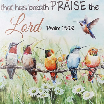 LB Bird Floral Quote Wall Art Watercolor Hummingbird with Bible Quote Flower Canvas Wall Art Nature Plant Window Wall Decor for Living Room Bedroom Bathroom Office Framed Ready to Hang 12L x 12W