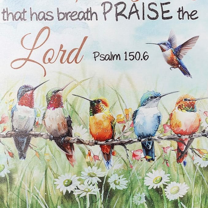 LB Bird Floral Quote Wall Art Watercolor Hummingbird with Bible Quote Flower Canvas Wall Art Nature Plant Window Wall Decor for Living Room Bedroom Bathroom Office Framed Ready to Hang 8L x 10W
