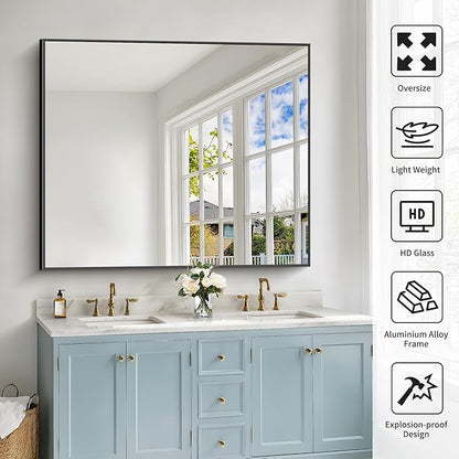 COFENY 40x48inch Black Bathroom Mirror, Black Rectangle Mirror with Frame, Large Rectangular Wall Mirrors for Bathroom, Living Room, Hair Salon, Big Farmhouse Mirror Hang Horizontal/Vertical