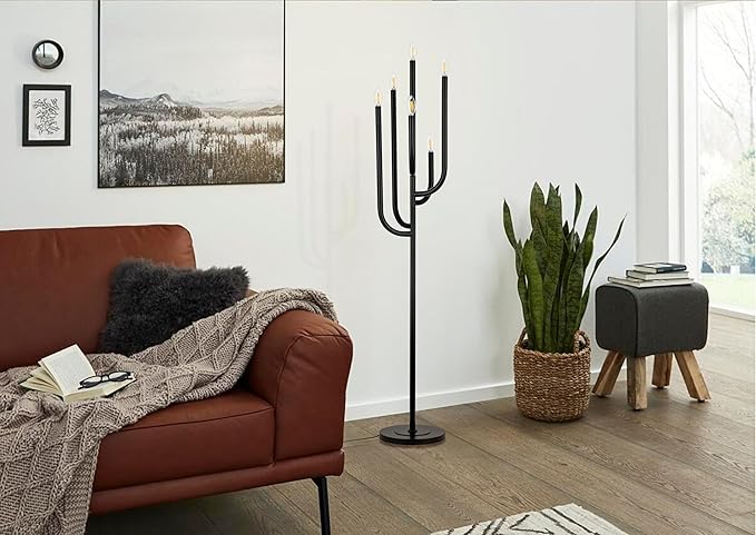 Wellmet Black Floor Lamp for Living Room, Modern Floor Lamps for Bedroom, 63.3Inch Tall Unique Metal Floor Lamp for Corner Decorative