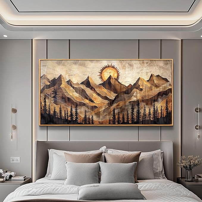QIYILEXWART Large Wall Decor For Living Room Canvas Wall Art For Office Modern Wall Decorations For Bedroom Mountain Sun Landscape Painting Farmhouse Pictures Artwork Home Decor 24x48