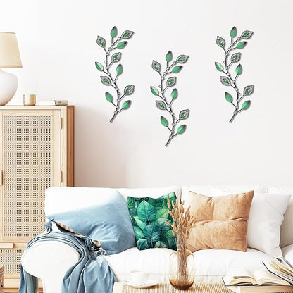 Cityelf 3 Set Crystal Leaf Wall Art Sculpture Iron Tree Leaves Branch Hanging Wall Décor Jeweled Bling Home Deor Acrylic Diamond Accent …