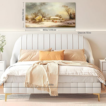 crmotu Large Landscape Wall Art, Farmhouse Wall Decor, Winter Wall Art, Snowy Farm Canvas Painting, Vintage Aesthetic Pictures for Living Room Bathroom Bedroom Kitchen Art Prints 20"X40"