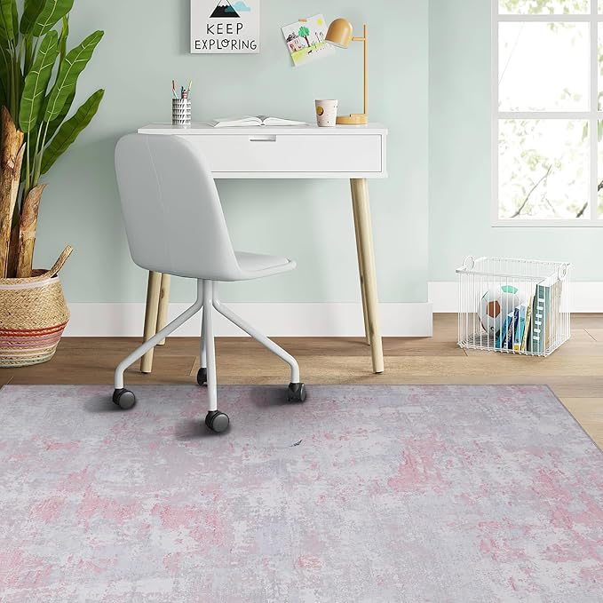 ROYHOME Modern Abstract 2x3 Area Rug Non Slip Non Shedding Low Pile Stain Resistant Rug for Entryway Kitchen Bedroom,Grey Pink