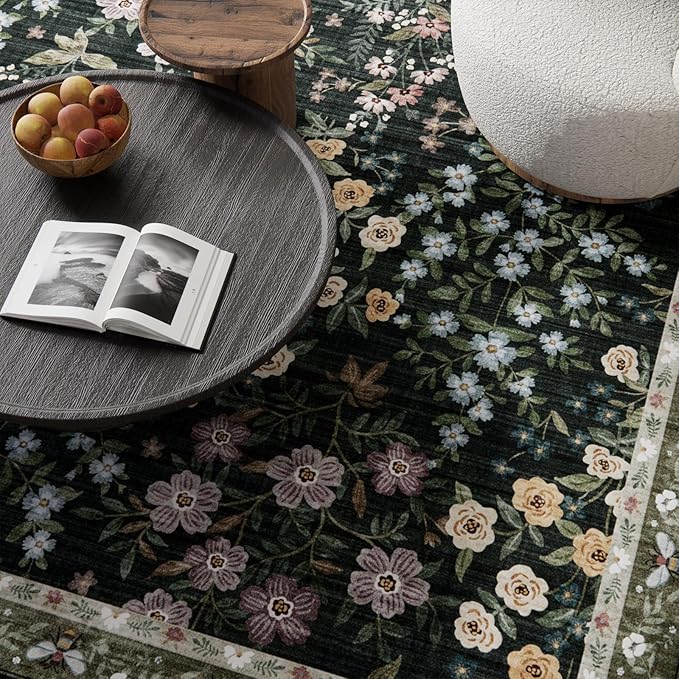 Machine Washable Living Room Rug: 5x7 Area Rugs for Bedroom Non Slip Low Pile Soft Stain Resistant Lightweight Carpet Rugs for Living Room Entryway Kitchen Dining Room Farmhouse Kids Room Nursery