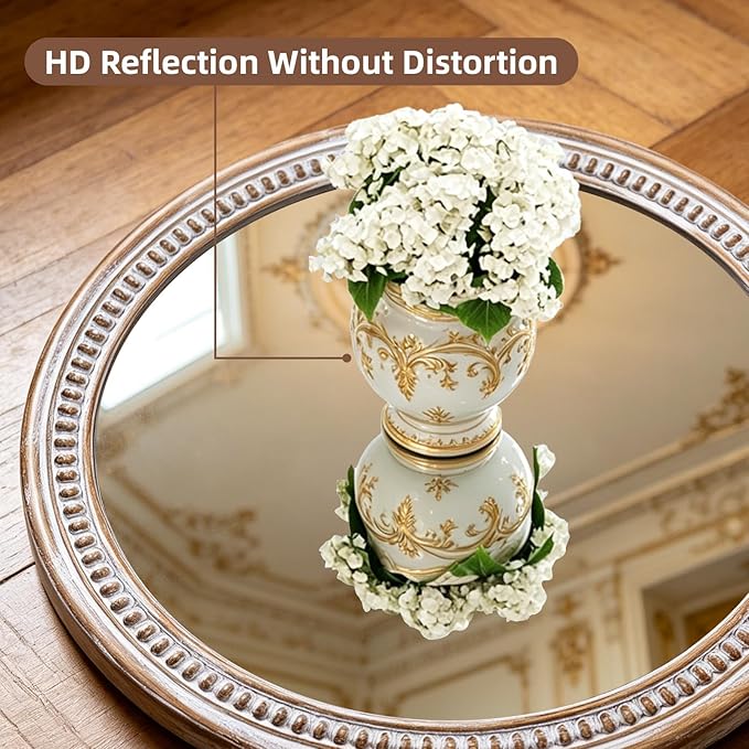 HOITUZYUS 36 Inch Round Wall Mirror for Bathroom Over Sink, Rustic Farmhouse Wooden Framed Circle Vanity Mirrors for Wall Decor, Bedroom, Entryway, Living Room