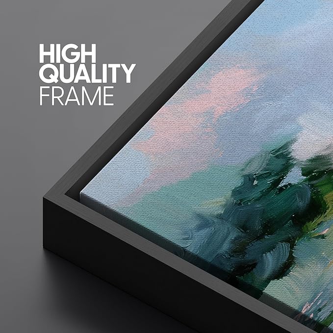 SIGNLEADER Framed Canvas Print Wall Art Set Soft Pastel Lake Landscape Illustrations Minimal Decorative Bohemian Nordic for Living Room, Bedroom, Office - 24"x36"x3 BLACK