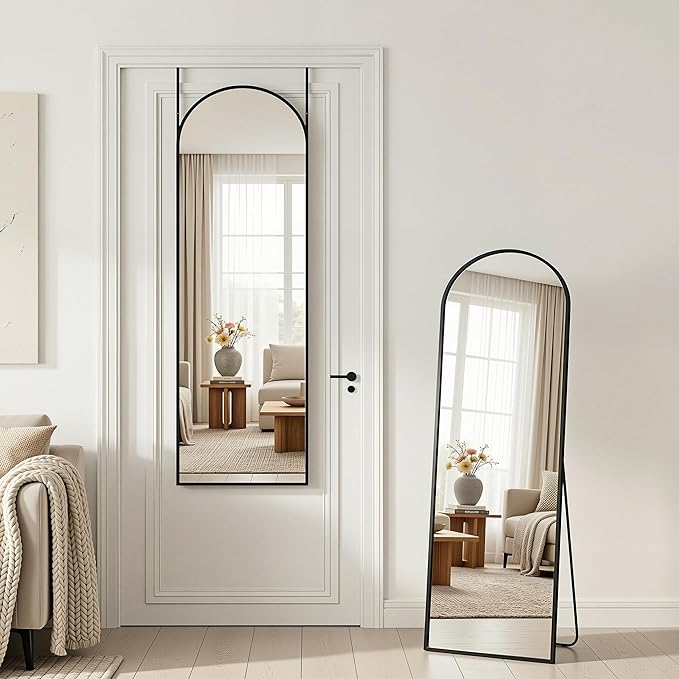 Antok Full Length Over-the-Door Hanging Mirror - Freestanding Wall Mount Leaning Body Mirror for Bedroom Living Room Entryway, 48" L x 14" W, Black