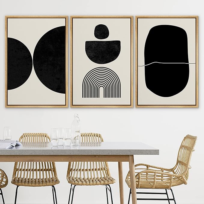 SIGNLEADER Framed Canvas Print Wall Art Set Array of Circles and Semi-Circles Abstract Shapes Illustrations Modern Art Minimalist Black and White for Living Room, Bedroom, Office - 16"x24"x3 NATURAL