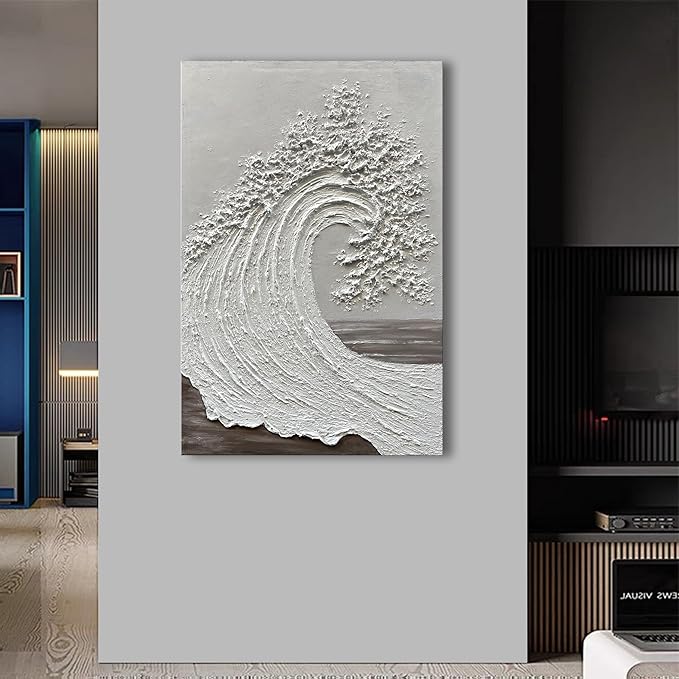 NANKAI Art 45x30 inch Hand-Painted Ocean Wave Oil Painting White Abstract Canvas Art Painter Living in Office Corridor Wall Decorative Art