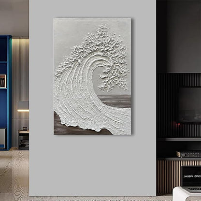 NANKAI Art 45x30 inch Hand-Painted Ocean Wave Oil Painting White Abstract Canvas Art Painter Living in Office Corridor Wall Decorative Art