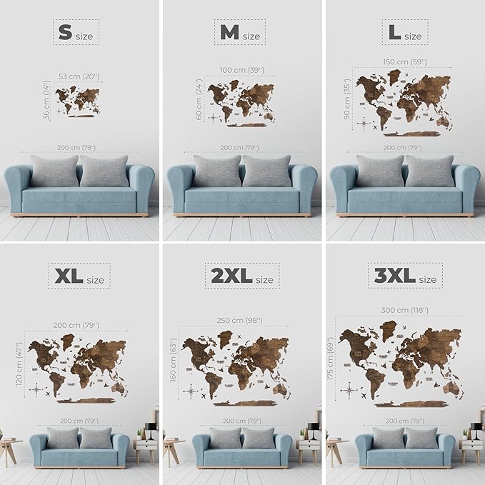 Enjoy The Wood 3D Wooden World Map Wall Art - Large Travel Map with Pins for Art Decor - Decorative Map of the World for Home, Office - Travel Wall Art Housewarming Gift Idea (Dark Walnut, 3XL, Unframed)