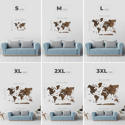 Enjoy The Wood 3D Wooden World Map Wall Art - Large Travel Map with Pins for Art Decor - Decorative Map of the World for Home, Office - Travel Wall Art Housewarming Gift Idea (Dark Walnut, 3XL, Unframed)