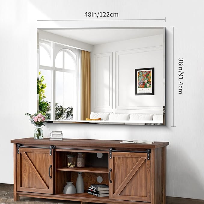 CILIBER Beveled Bathroom Mirror, 36x48 Large Bathroom Mirrors for Over Sink, 3mm Tempered Glass Beveled Frameless Vanity Mirror for Bathroom, Bedroom, Living Room and Entryway