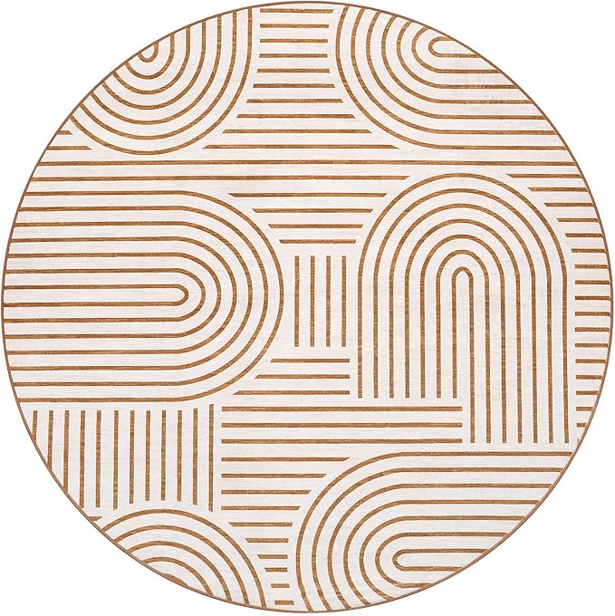 ROYHOME Washable Rug 4ft Area Rugs for Living Room, Abstract Rug for Bedroom, Soft Rainbow Non Slip Throw Rugs with Rubber Back, Low Pile Stain Resistant Boho Geometric Carpet for Dining Room,Orange
