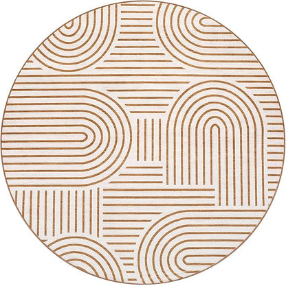 ROYHOME Washable Rug 6ft Area Rugs, Abstract Rug for Bedroom, Soft Rainbow Non Slip Throw Rugs with Rubber Back, Low Pile Stain Resistant Boho Geometric Carpet for Dining Room,Orange