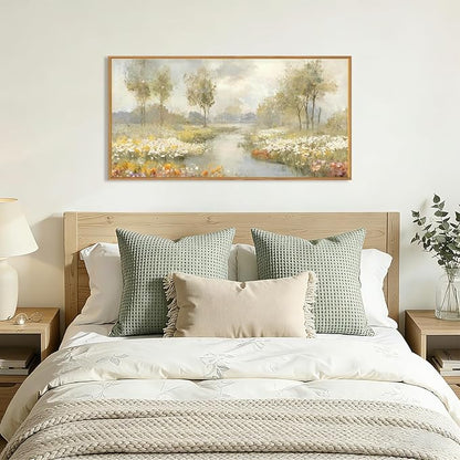 HPNIUB Watercolor Green Landscape Framed Wall Art Set,Nature Wildflowers Wall Decor,Vintage Colorful Floral Art Print, Wilderness Tree Scenery Artwork for Living Room, Bedroom,Office-20 x40