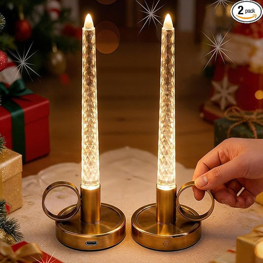 L LOHAS LED Flameless Candles, 3 Level Brightness Adjustable, 1000mAh Rechargeable Battery Operated Candles, 3000K Soft White, Fake Candles for Valentines Aniversary Wedding, 3.54"x2.95"x10", 2 Pack