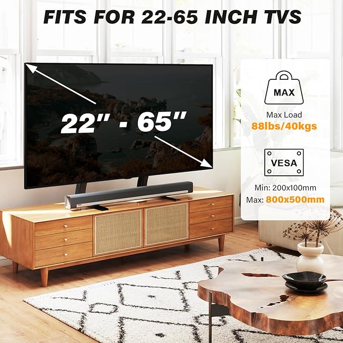 5Rcom TV Stand Mount, Universal TV Stand Tabletop for 22 to 65 inch Plasma LCD LED Flat Screen TVs, Strong TV Legs Holds up to 88lbs, Height Adjustable TV Base, Max VESA 800 x 500mm