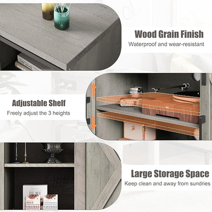 IDEALHOUSE Farmhouse TV Stand, Entertainment Center for 65 Inch TV Media Console Cabinet, White Barn Doors TV Stand with Storage and Shelves, Modern TV Console Table Furniture for Livingroom (Gray)