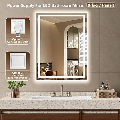 28x36 Inch LED Lighted Bathroom Mirror - Anti-Fog Vanity Mirror with Dimmable Front & Backlit, 3 Color Temp, Smart Memory - Shatterproof HD Glass, IP54 Waterproof Wall Mounted for Makeup Shaving