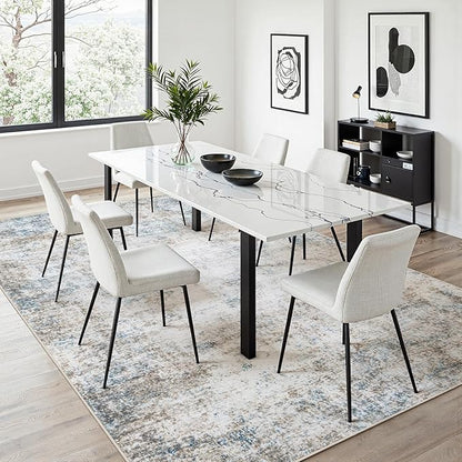 Area Rug 5x7 Living Room Rug Washable: No-Slip Abstract Soft Thin Large Brown White Hazy Blue Rugs, Indoor Floor Stain Resistant Modern Carpet for Bedroom Dining Room Farmhouse Nursery Home Office