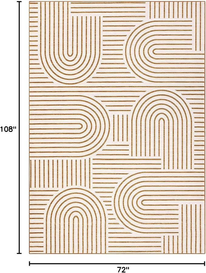 ROYHOME Washable Rug 6x9 Area Rugs for Living Room, Abstract Rug for Bedroom, Soft Rainbow Non Slip Throw Rugs with Rubber, Low Pile Stain Resistant Boho Geometric Carpet for Dining Room, Orange