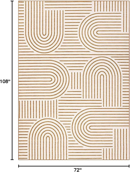 ROYHOME Washable Rug 6x9 Area Rugs for Living Room, Abstract Rug for Bedroom, Soft Rainbow Non Slip Throw Rugs with Rubber, Low Pile Stain Resistant Boho Geometric Carpet for Dining Room, Orange