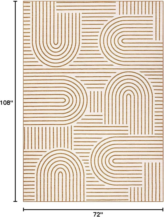 ROYHOME Washable Rug 6x9 Area Rugs for Living Room, Abstract Rug for Bedroom, Soft Rainbow Non Slip Throw Rugs with Rubber, Low Pile Stain Resistant Boho Geometric Carpet for Dining Room, Orange
