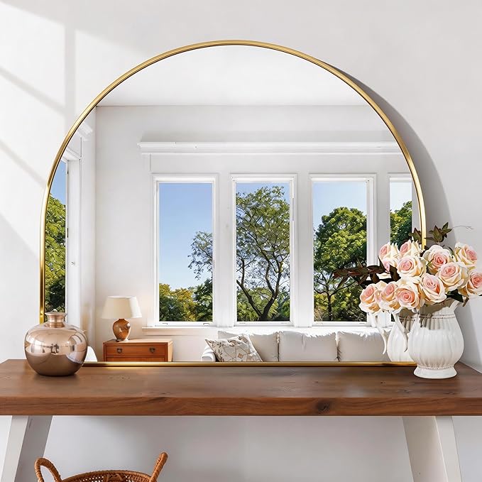 CIRCUMI Arched Wall Mirror, 36"x30" Gold Arched Mirror with Tempered Glass, Metal Frame, Large Size for Entryway Table, Mantel,Living Room,Over Sink,Arch Mirror for Decor,Shatterproof&Crystal-Clear