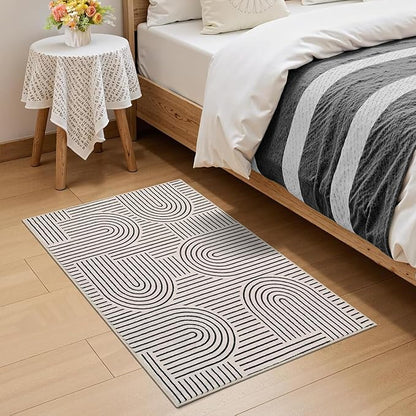 Washable Rug 2x3 Area Rugs for Entryway, Abstract Rug for Bedroom, Soft Rainbow Non Slip Small Area Rug with Rubber Back, Low Pile Stain Resistant Boho Geometric Carpet for Dining Room, LightCamel