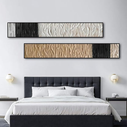 Large Framed Long Narrow Vertical Abstract Wall Art Set of 2, Premium Crystal Porcelain Canvas Prints, Neutral Abstract Modern Design - Perfect for Entryway, Hallway, Living Room, Bedroom - 63x10 inch