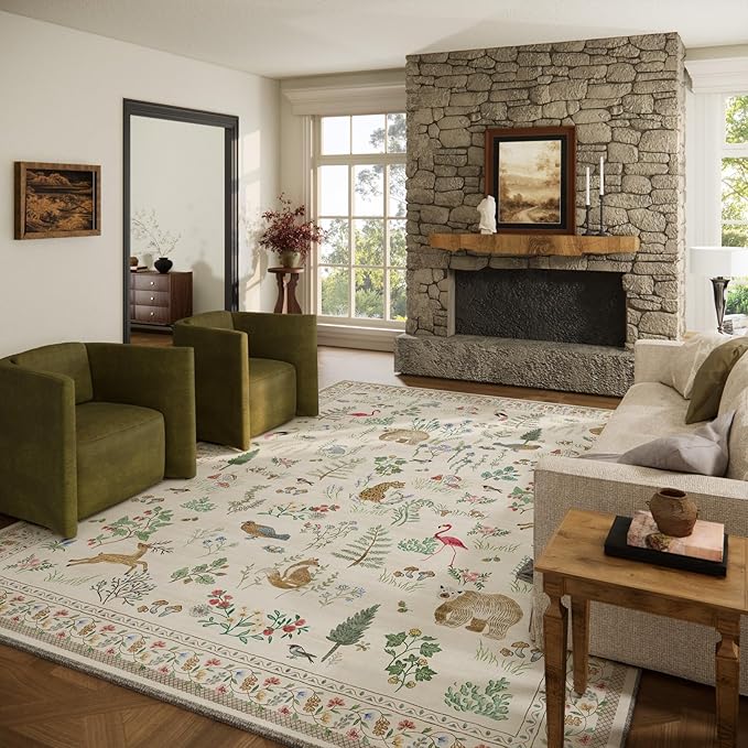 10x12 Area Rugs for Living Room: Washable Rug Stain Resistant Non Slip Low Pile Soft Faux Wool Lightweight Large Rugs for Bedroom Dining Room Under Table Rug Home Office Nursery Farmhouse Indoor