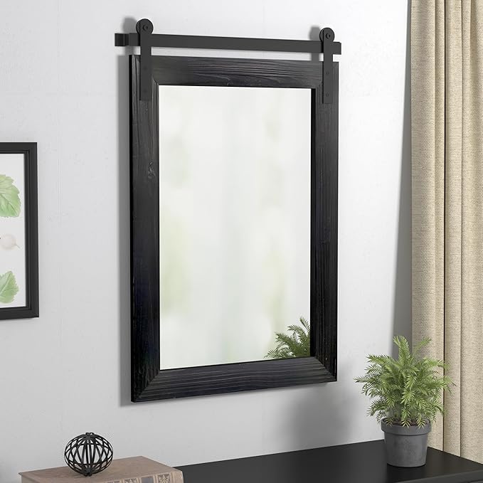 COGOOD Bathroom Mirrors for Over Sink - 42" x 29" Farmhouse Barn Door Mirror for Living Room, Entryway, Bedroom, Vanity Wall Decor Black