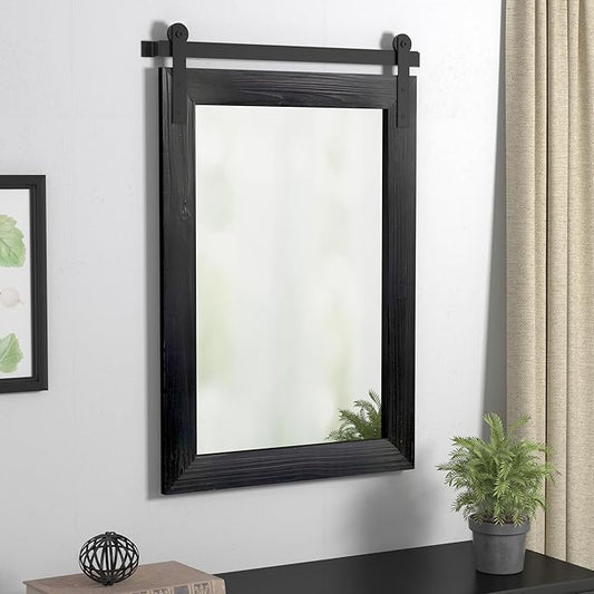 COGOOD Bathroom Mirrors for Over Sink - 42" x 29" Farmhouse Barn Door Mirror for Living Room, Entryway, Bedroom, Vanity Wall Decor Black
