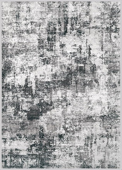 5x7 Area Rug for Living Room: Washable Abstract Soft Rugs Non Slip Modern Stain Resistant Low Pile Carpet for Dining Room Bedroom Nursery Office (Black Grey, 5'x7')