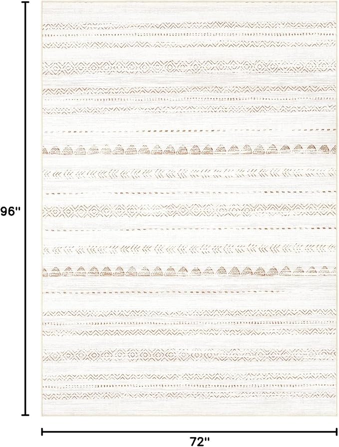Nakagishi 6x8 Area Rugs Living Room: Washable Boho Large Neutral Soft Farmhouse Rug Stain Resistant Modern Indoor Floor Non-Slip Carpet for Bedroom Nursery Kids Playroom Office Dining Room Dorm- Brown