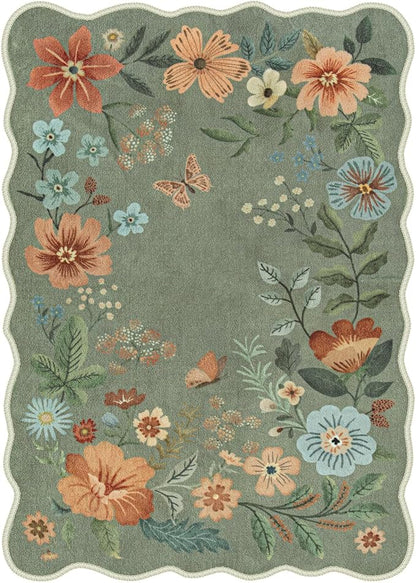 Lahome Floral Living Room Rugs, Area Rugs 5x7 Rug for Bedroom Ultra-Thin Soft Rug, Non-Slip Washable Rugs Stain Resistant Boho Rug Flore Throw Rug for ‎Dining Room Office (5x7ft,Green)
