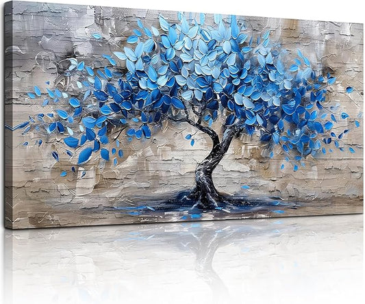 SERIMINO Tree of Life Large Wall Art Prints, Blue Tree Abstract Canvas Art Wall Decor, Nature Plant Artwork for Walls, Modern Aesthetic House Decorations Living Room Bedroom Home Office 20"X40"